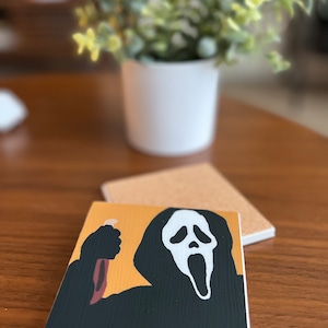 Scream Movie Ceramic Coaster w/ Cork Back | Custom Made w/ Minimalist Artwork