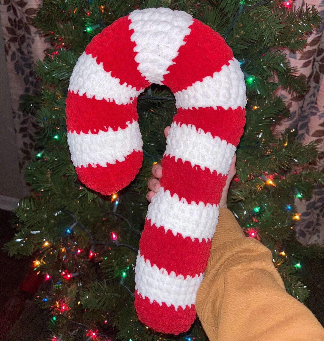 Handmade Crochet Candy Cane Plush Pillow Etsy