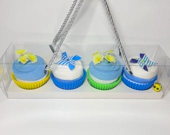 Presente para chá de bebê: bodies e meias para bebês, cupcakes