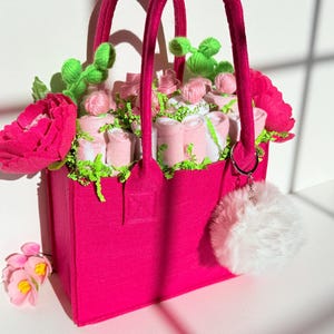 Baby Shower Gift Tote, Clothes Bouquet, Socks Onesies Washcloths Flowers, Newborn Gift Set, Boy Girl Neutral Baby Shower Present