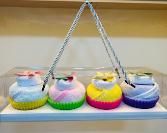 Baby shower gift baby washcloths and socks cupcakes