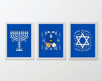 Hanukkah Wall Art Set of 5 | Hanukkah Posters | Modern Hanukkah Prints | Happy Hanukkah Printable Wall Art | | Instant Download