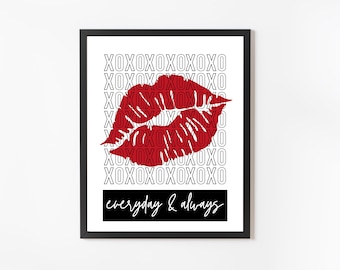 Lips Print, XOXO Printable Valentine's Day Decor, Bold Decor, Instant Download, Valentine Wall Art, Hugs and Kisses Print, Kiss Printable
