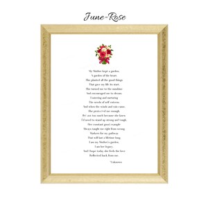 Poème pour la fête des mères avec fleur du mois de naissance, rose de juin, impression de fleurs et de poèmes, téléchargement immédiat, cadeau d'impression pour la fête des mères, art poétique, maman
