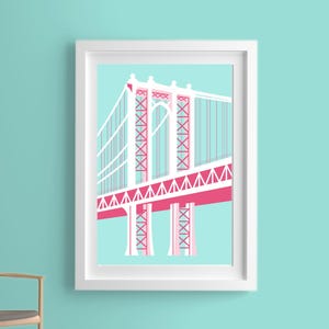 Impresión del puente de Manhattan de muy buen gusto, decoración adolescente de muy buen gusto, arte colorido de la pared de Nueva York, arte del dormitorio, dormitorio imprimible, arte de la pared de Manhattan, puentes de Nueva York
