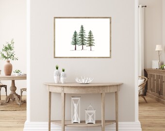 Tree Scene Print | Woodland Wall Art | Farmhouse Print|  Scandi Decor | Digital Download |  Nordic Christmas Decor | Scandinavian Wall Art