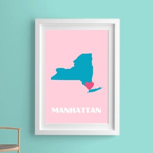 Preppy New York Map Print, Preppy Teen Decor, Colorido arte de la pared de Nueva York, Arte del dormitorio, Dormitorio imprimible, Arte de la pared de Manhattan, Arte del mapa de Nueva York