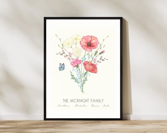 Custom Birth Flower Family Bouquet, Personalized Flower Bouquet Print, Grandmother Mother Flower Garden, Custom Floral Art, Instant Download
