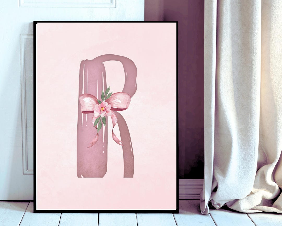 Pink Letter R Watercolor, Coquette Decor, Feminine Teen Art, Nursery ...
