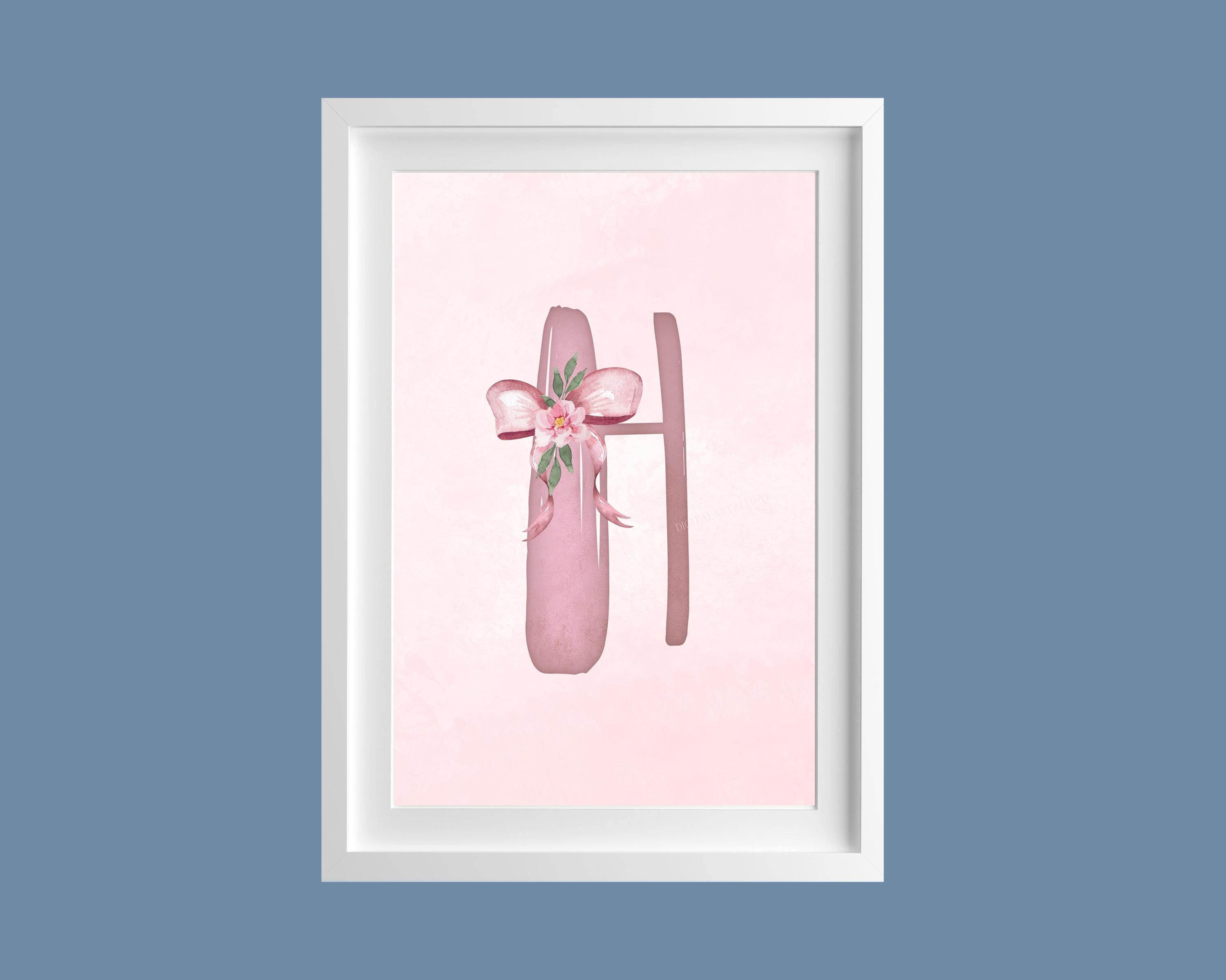 Pink Letter H Watercolor, Coquette Decor, Feminine Teen Art, Nursery ...