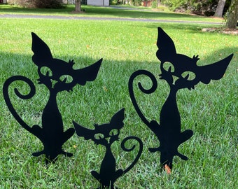 Set of 3 Halloween Black Cat Yard Decor