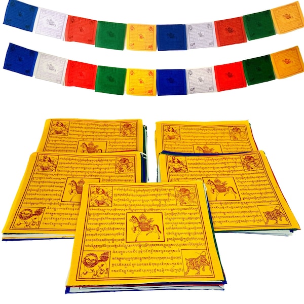 100% Cotton 7”X6”  Original Tibetan Wind Horse Prayer Flags. Authentic Buddhist Flags Blessed by a Lama.