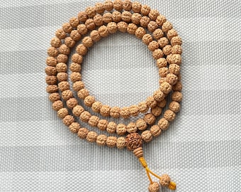 Genuine Rudrakshya Mala. 5 Faced Premium 108 Nepali Rudrakshya Seed Beads Prayer Japa Mala Necklace for Meditation. Blessed and Enerzized