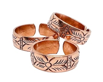 Hand Forged Copper Rings. Set of 3.  Made with 100% Pure Raw Untreated Copper. Tibetan Jewelry.