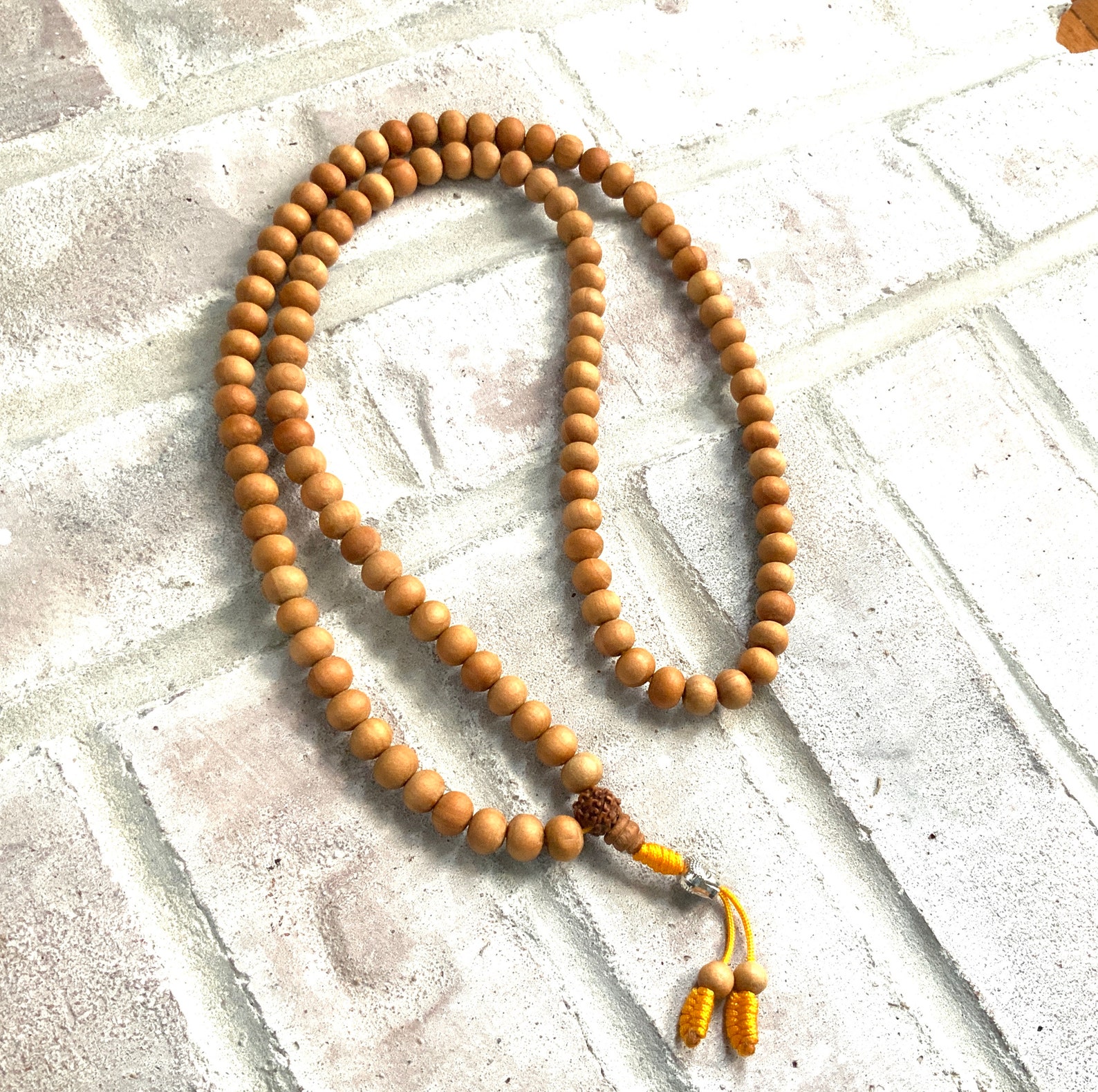 Natural Sandalwood Mala. 10mm Premium 108 Sandalwood Beads Prayer Japa Mala Necklace for Meditation. Blessed and Enerzized. 18 inches length