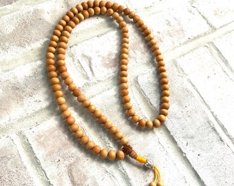 Natural Sandalwood Mala. 10mm Premium 108 Sandalwood Beads Prayer Japa Mala Necklace for Meditation. Blessed and Enerzized. 18 inches length