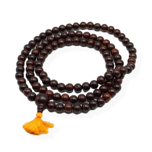 108 Beads Genuine Red Sandlewood Tibetan Meditation Prayer Japa Mala, Necklace. 10MM Beads Size for Meditation, Chanting and Healing.