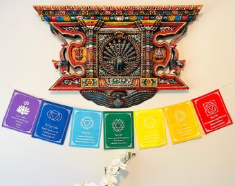 Seven Chakra Healing Tibetan Prayer Flags. 10 inches Pack of 7 Flags. 100% Cotton.