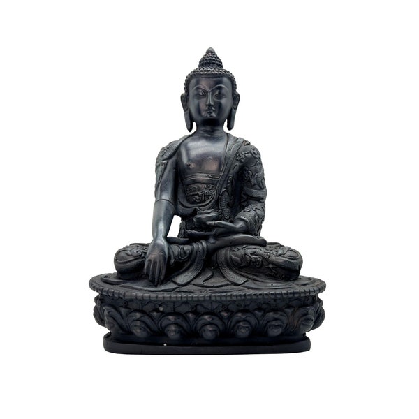 8.5 Inches Large Handmade Resin Tibetan Buddha Statue in Earth Touching Pose, 8.5 Inches Tall. Medicine Buddha. Blessed and Energized.