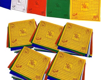 100% Cotton XL Size 9”X10” -50 Flags Value Pack. Original Tibetan Wind Horse Prayer Flags. Authentic Buddhist Flags Blessed by a Lama.