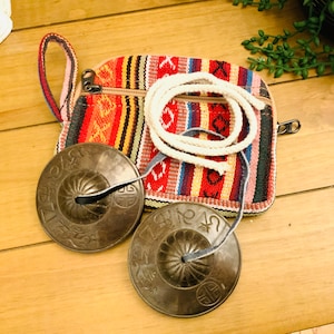 Full Moon Heavy Tingsha Set. 3.25 Inch Handcrafted Premium Quality Meditation Grade Tibetan Cymbals Chime Set by Healing Lama. Dark Colored.