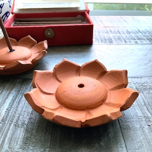 Lotus Incense Burner Stand for Tibetan Incenses. Hand Made with 100% Holy Lumbini Clay, Birth Place of Lord Buddha