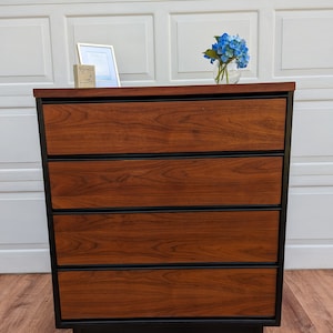 black dress tweed Amerlife Linton 5 Drawers Dresser for Bedroom, Modern Tall Dresser Chest of Drawers Handle Free, Storage Organizer Dresser, Wood Dresser for Bedroom,
