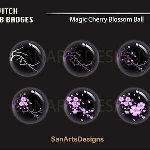 紫の桜のクリスタルボール Twitch サブバッジ / ストリーマー、YouTuber、Discord、OBS 向けの桜のクリスタルボール Twitch サブバッジ
