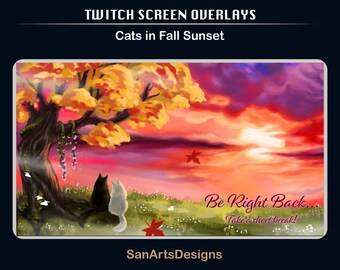 Animated Scenes Cats in Fall Sunset, Animated Twitch Overlays White Black Cat in Autumn Sunset for Streamers, OBS, Vtubers, YouTubers