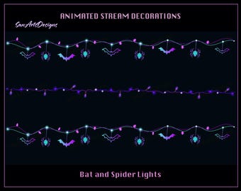 Halloween Spider Bat Light Chains Animated Stream Decorations, Halloween Bat Light Chain Twitch Overlay for Streamers, OBS, Streamlabs