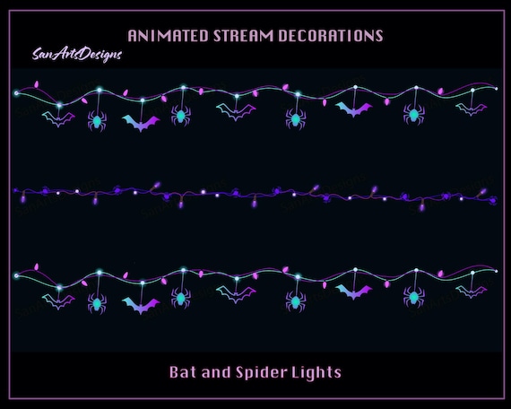 Halloween Spider Bat Light Chains Animated Stream Decorations, Halloween Bat Light Chain Twitch Overlay for Streamers, OBS, Streamlabs