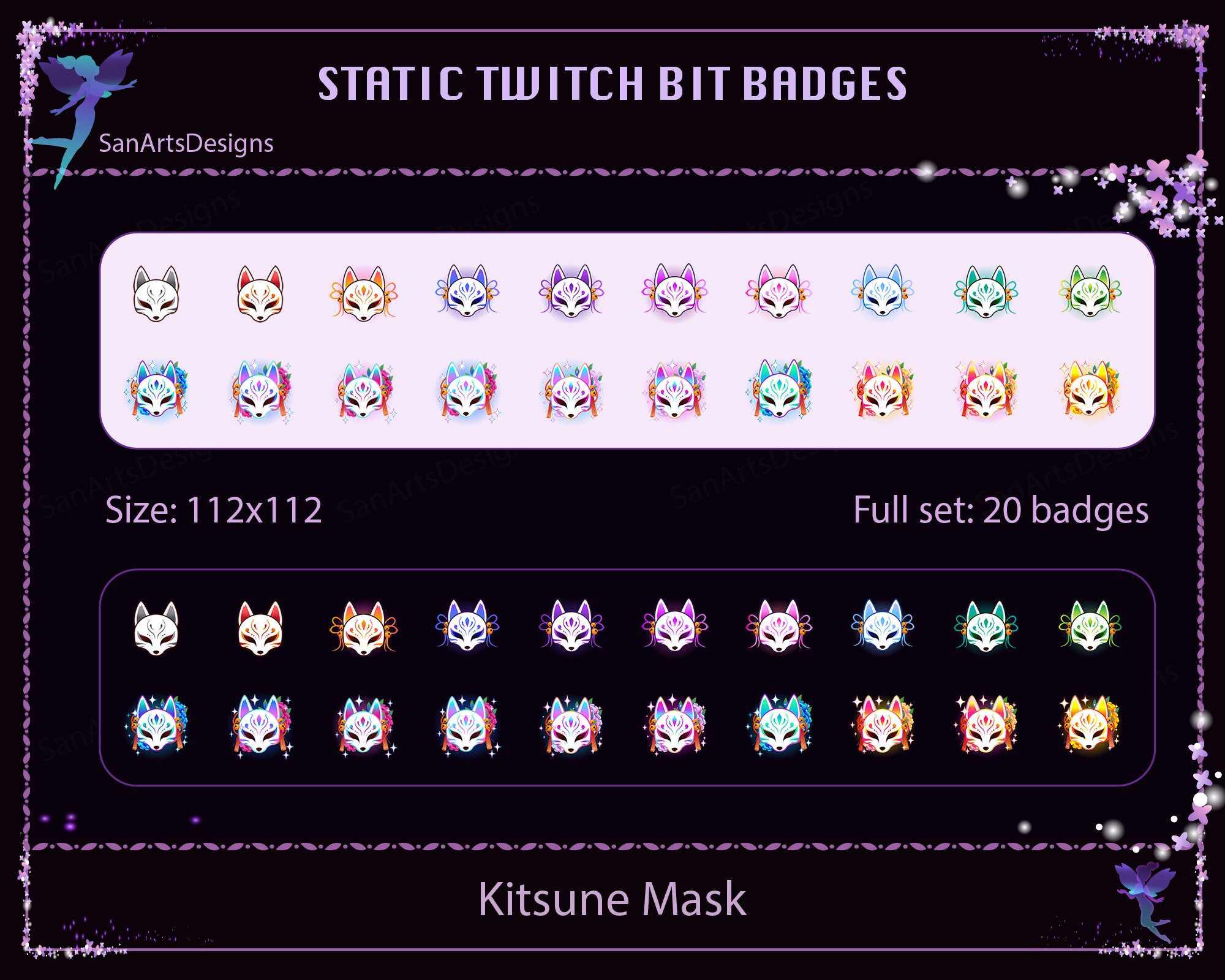 Kitsune Mask Twitch Sub Bit Badges, Kitsune Mask Twitch Channel Point ...