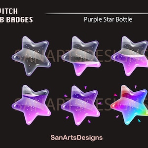 Purple Star Bottle Twitch Sub Badges | Purple Star Stream Badges | Streamers, Vtubers, YouTubers, OBS, Chatting