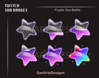 パープルスターボトル Twitch サブバッジ | パープルスター ストリームバッジ | ストリーマー、Vtuber、YouTuber、OBS、チャット