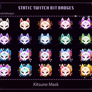 Kitsune Mask Twitch Sub Bit Badges, Kitsune Mask Twitch Channel Point, Kawaii Sub Badge for Streamer, YouTuber, Discord, OBS, Streamlabs