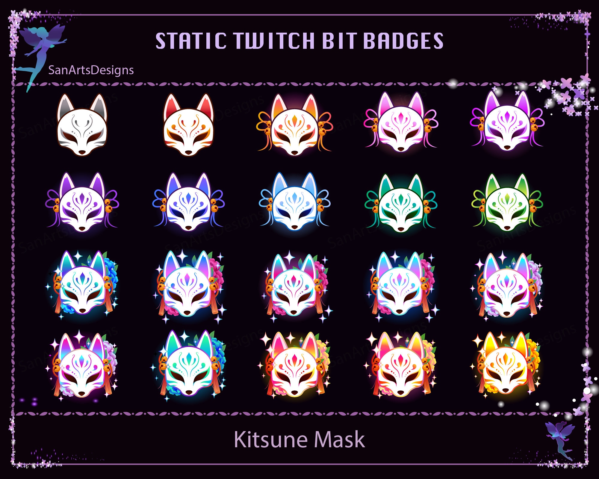 Kitsune Mask Twitch Sub Bit Badges, Kitsune Mask Twitch Channel Point ...