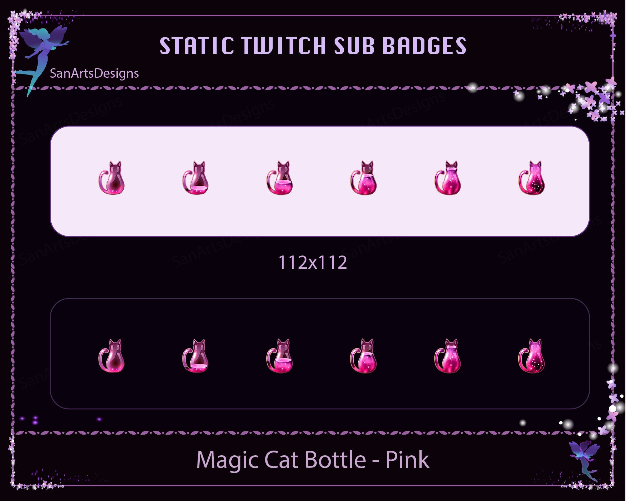 Pink Magic Cat Bottle Twitch Sub Badges, Pink Glass Cat Twitch Sub ...