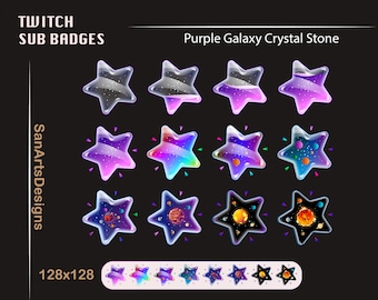 紫色のギャラクシースターボトル Twitch サブバッジ | ギャラクシーソーラーシステムストリームバッジ | ストリーマー、Vtuber、YouTuber、OBS、チャット