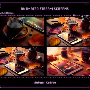Animated Scenes Autumn Coffee Desk, Animated Twitch Screen Overlays Autumn Coffee for Streamers, OBS, Vtubers, YouTubers, StreamLabs