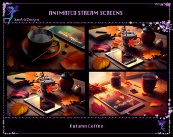 Animated Scenes Autumn Coffee Desk, Animated Twitch Screen Overlays Autumn Coffee for Streamers, OBS, Vtubers, YouTubers, StreamLabs
