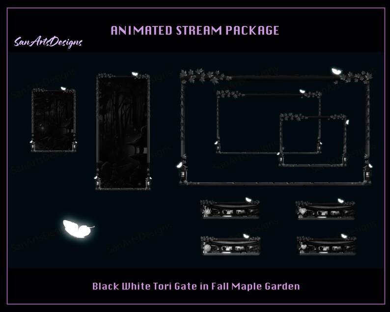 Black White Tori Gate in Fall Animated Twitch Overlay Bundle, Autumn ...