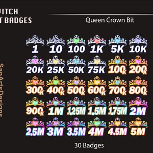 Queen Crown Twitch Bit Badges, Diamond Queen Crown Twitch Channel Point, Kawaii Sub Badge for Streamer, YouTuber, Discord, OBS, Streamlabs