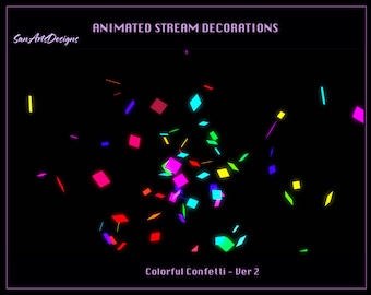 Bunte Konfetti Animierte Stream Overlays, Bunte Konfetti Twitch Overlays für Streamer, Vtuber, OBS, Streamlabs - Ver 2
