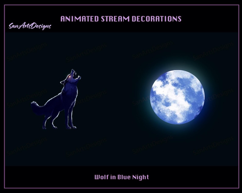 Howling Wolf Animated Stream Decorations, Howling Wolf Under Blue Moon ...