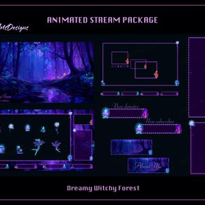 Dreamy Witchy Forest Animated Stream Bundle, Dreamy Witchy Forest Animated Twitch Overlays Package for Streamers, OBS, Streamlabs