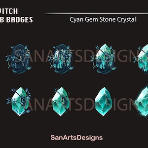 Light Blue Gem Stone Twitch Sub Badges / Cyan Diamond Stone Twitch Sub Badges / Kawaii Sub Badges for Streamers, YouTubers, Discord, OBS