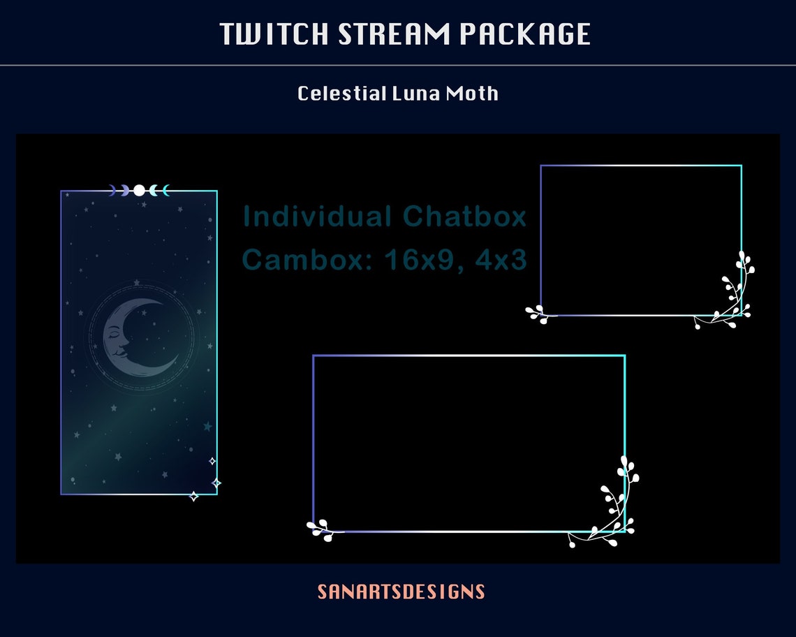 Animated Stream Package Celestial Luna Moth, Animated Twitch Overlay ...