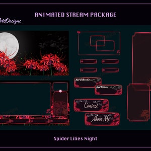 Animated Stream Package Spider Lily Garden, Animated Twitch Overlays Package Magic Lycoris Garden  for Streamer, OBS, StreamLabs