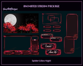 Animated Stream Package Spider Lily Garden, Animated Twitch Overlays Package Magic Lycoris Garden  for Streamer, OBS, StreamLabs