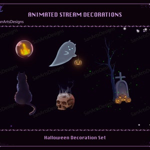 Halloween Animated Stream Decorations, Halloween Black Cat Ghost Animated Stream Decorations for Streamer, Vtuber, OBS, Streamlabs